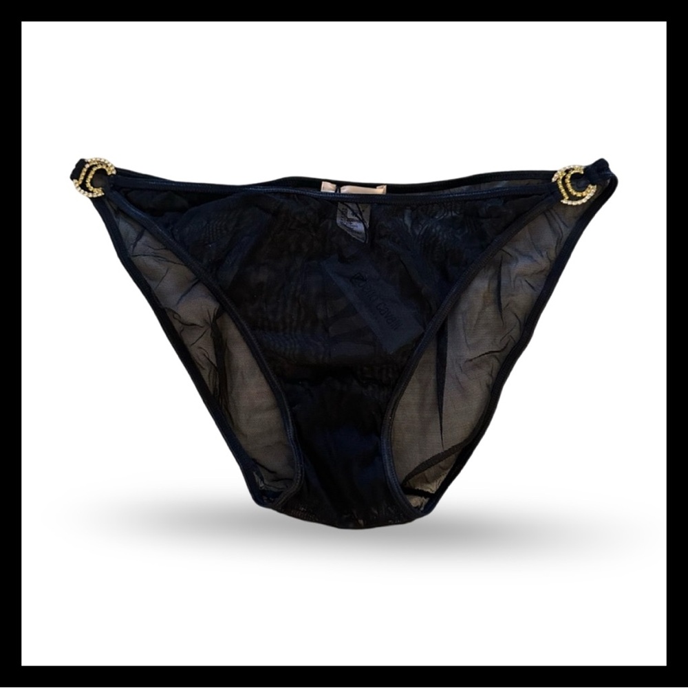 ROBERTO CAVALLI Black Mesh Panty with Gold Accents